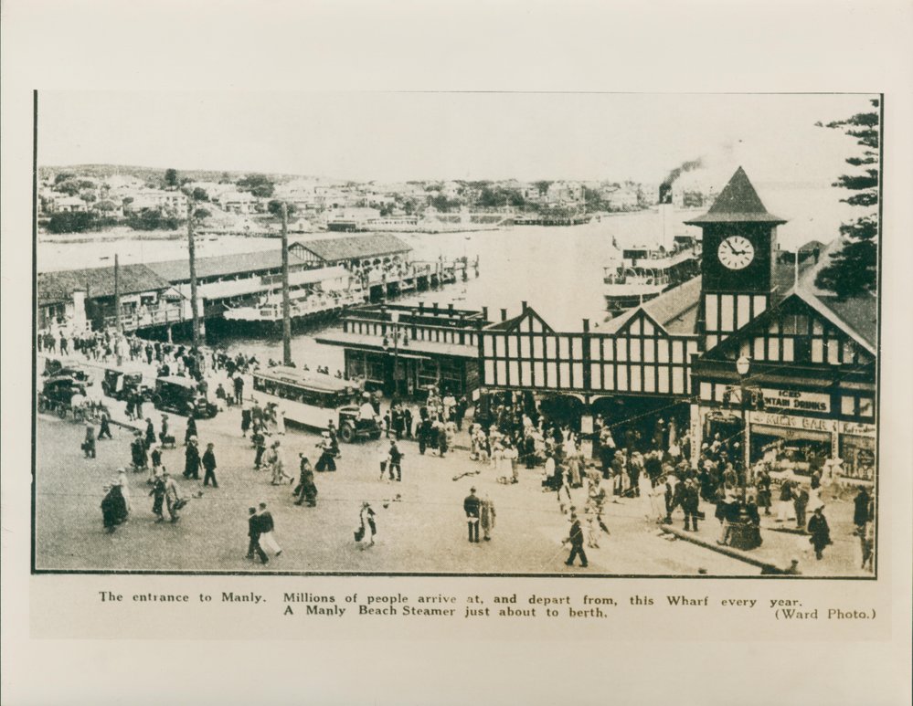 Manly Wharf and Cargo Wharf, with the eastern shore in the background, Manly, c1922
