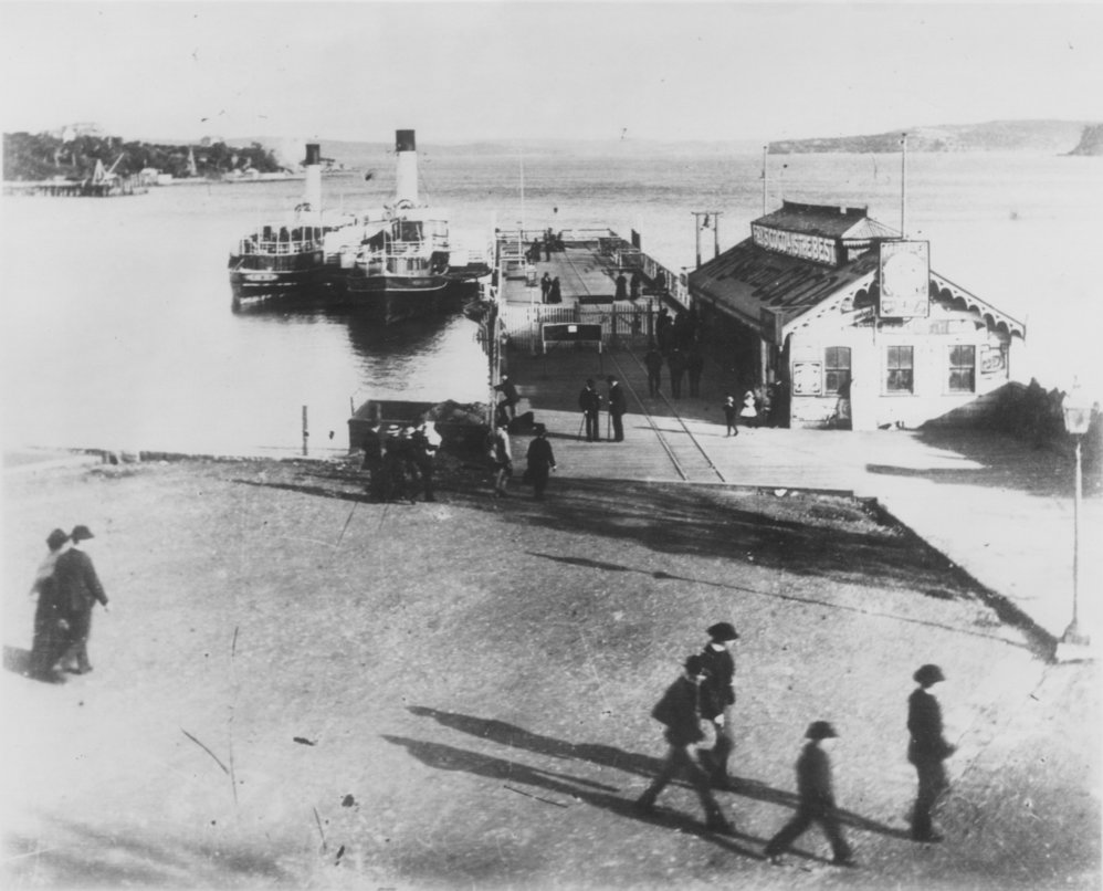 Manly ferries, Emu II, later Brightside, and, Fairlight, alongside Manly Wharf, Manly Cove, c1890