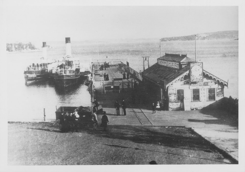 Manly ferries, Emu II, later Brightside, and, Fairlight, alongside Manly Wharf, Manly, c1890