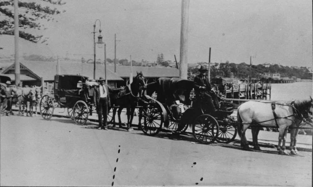 Pony Phaetons outside Manly Wharf, Manly, c1920s