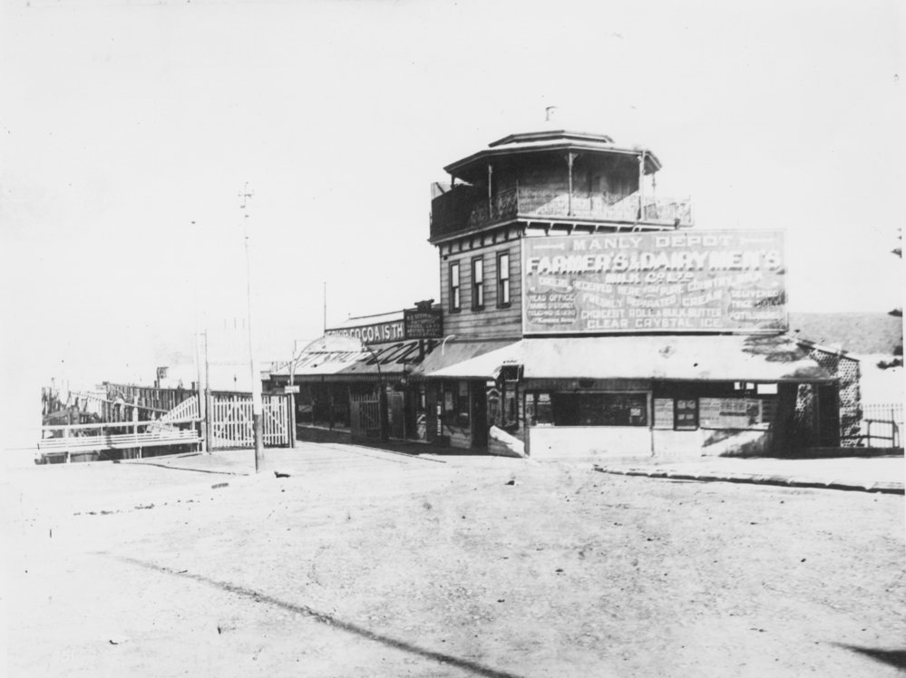 Forecourt and entrance to Manly Wharf, showing the Camera Obscura, Manly, c1895