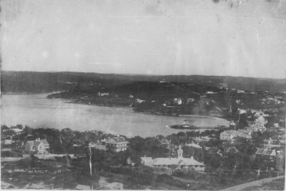View west over Manly Cove, with Manly Wharf, Manly, c1890