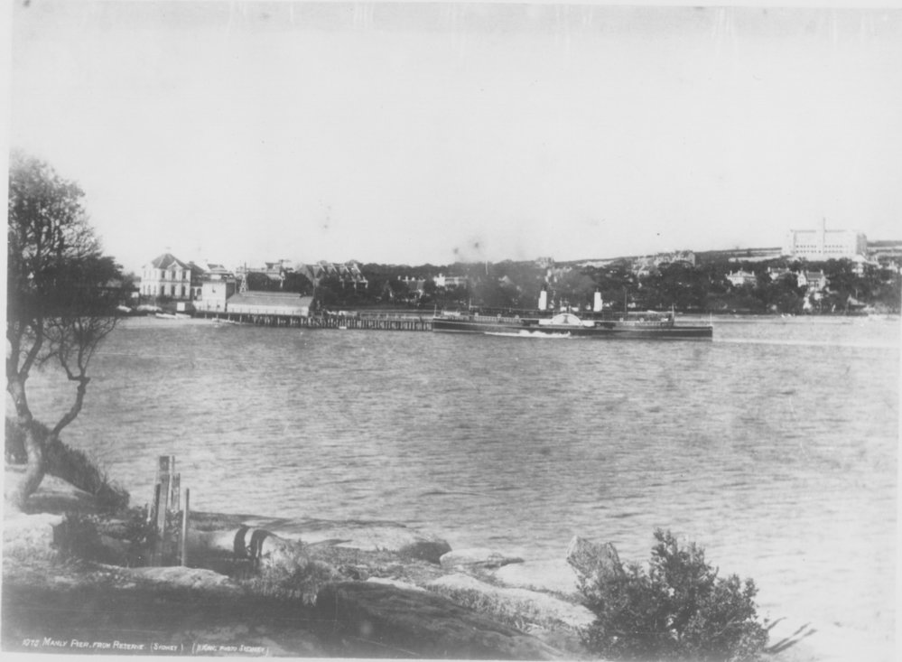 View looking east across Manly Cove to Manly Wharf, c1895