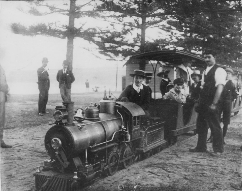 Miniature railway which ran along the beachfront promenade, Manly, c1906