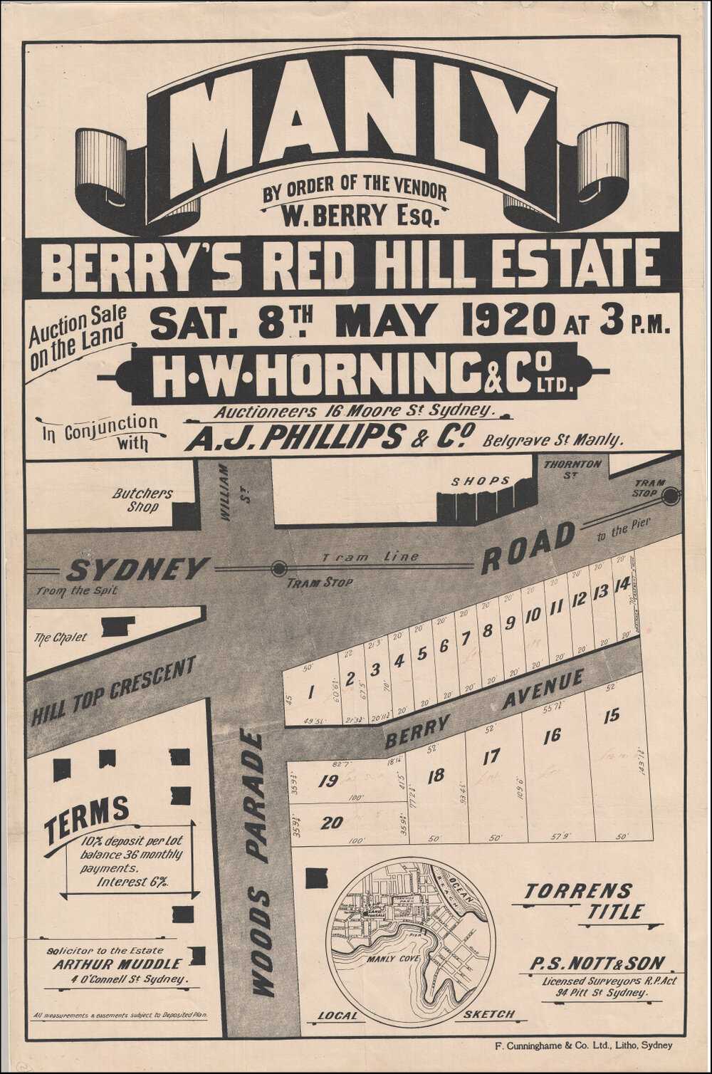 Berry's Red Hill Estate, Manly, 1920: Subdivision Plan