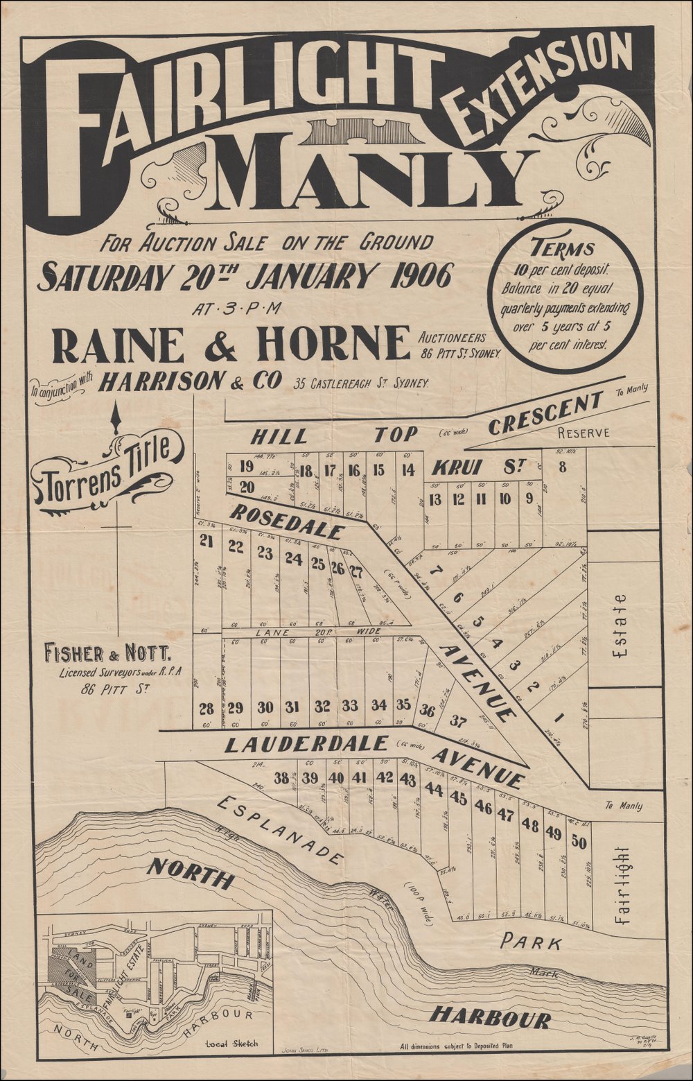 Fairlight Extension Estate, Manly, 1906: Subdivision Plan