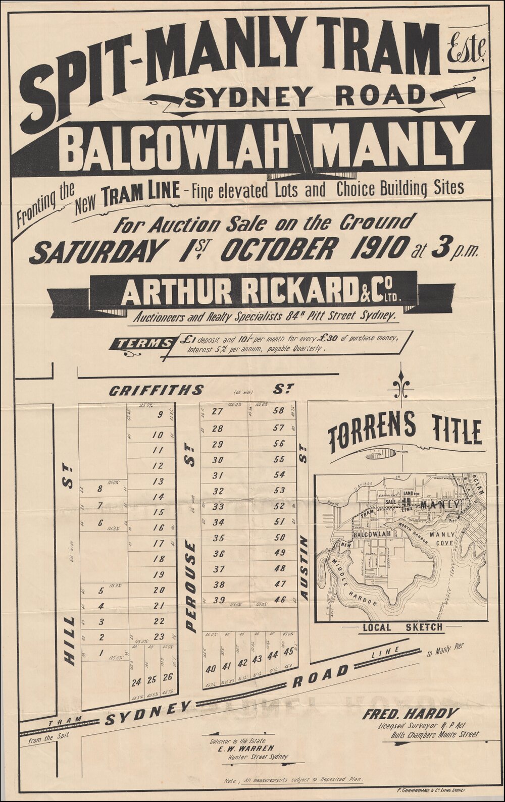 Spit-Manly Tram Estate, Balgowlah, Manly, 1 October 1910: Subdivision Plan