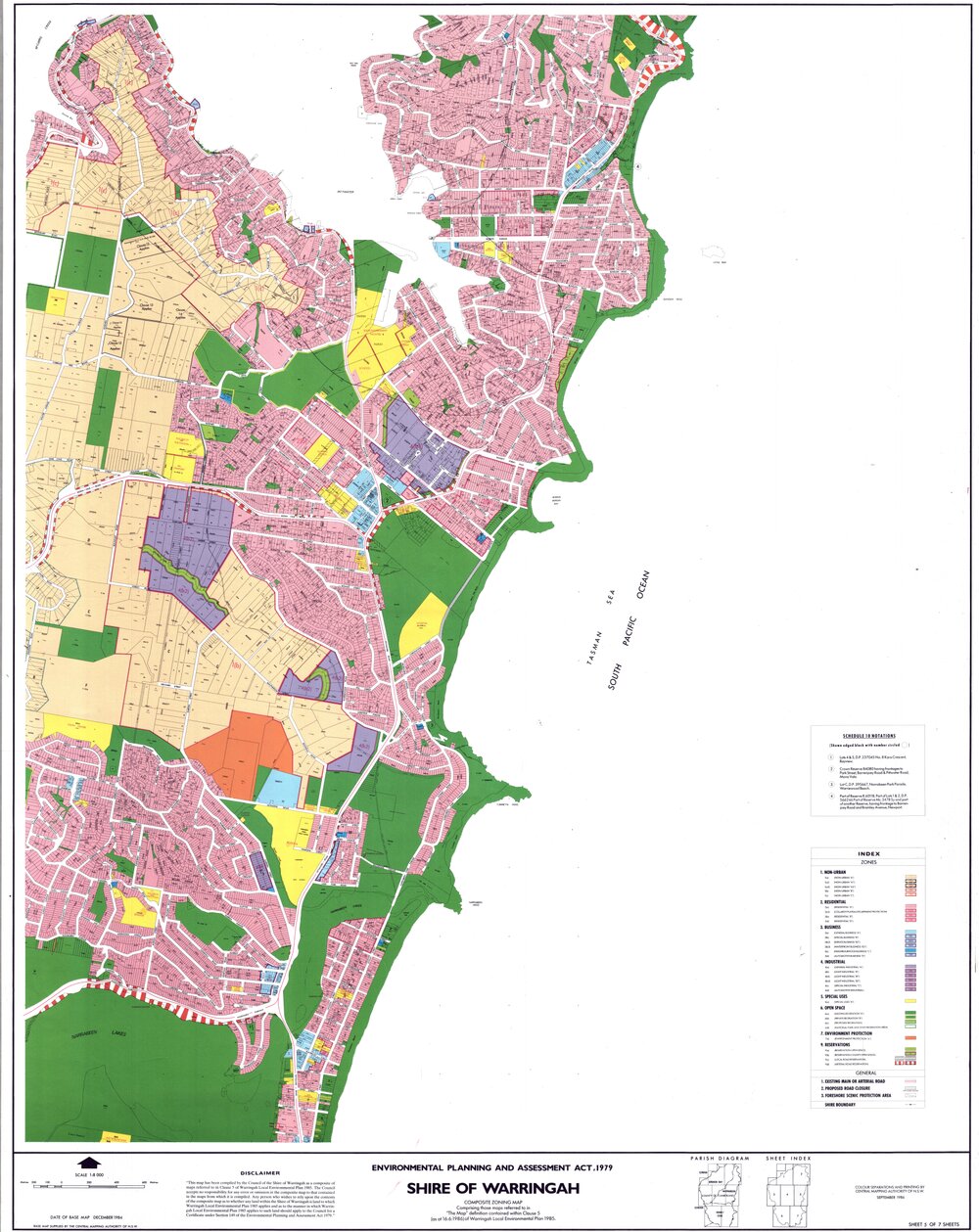 Warringah Shire composite zoning map from Narrabeen to Newport 1985