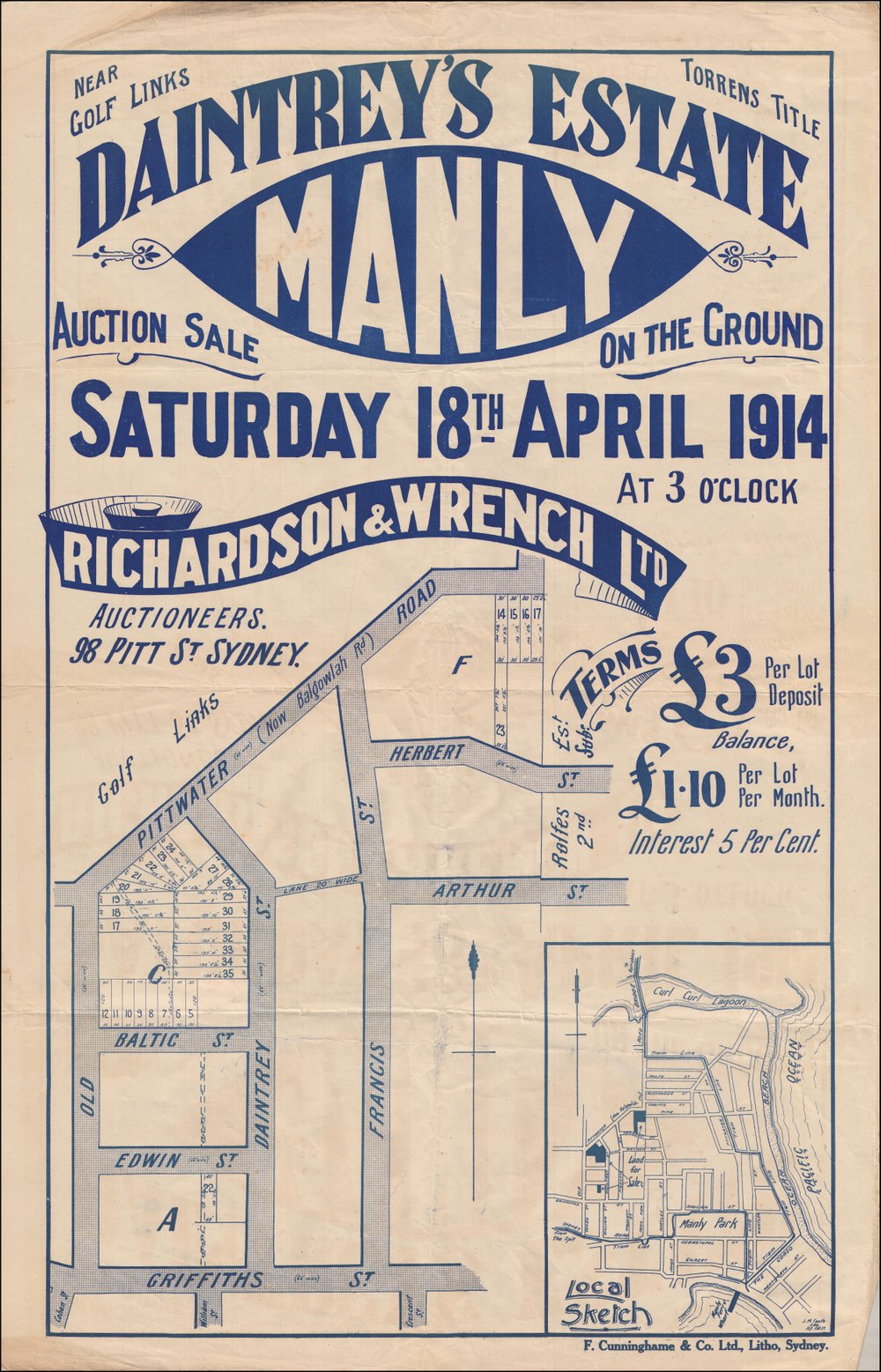 Daintrey's Estate, Manly, 18 April 1914: Subdivision Plan