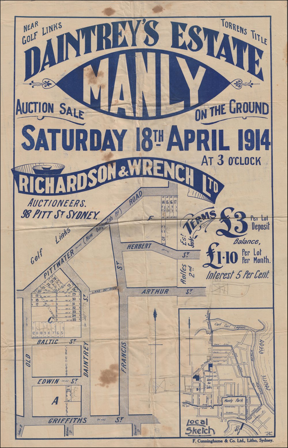 Daintrey's Estate, Manly, near golf links, 18 April 1914: Subdivision Plan