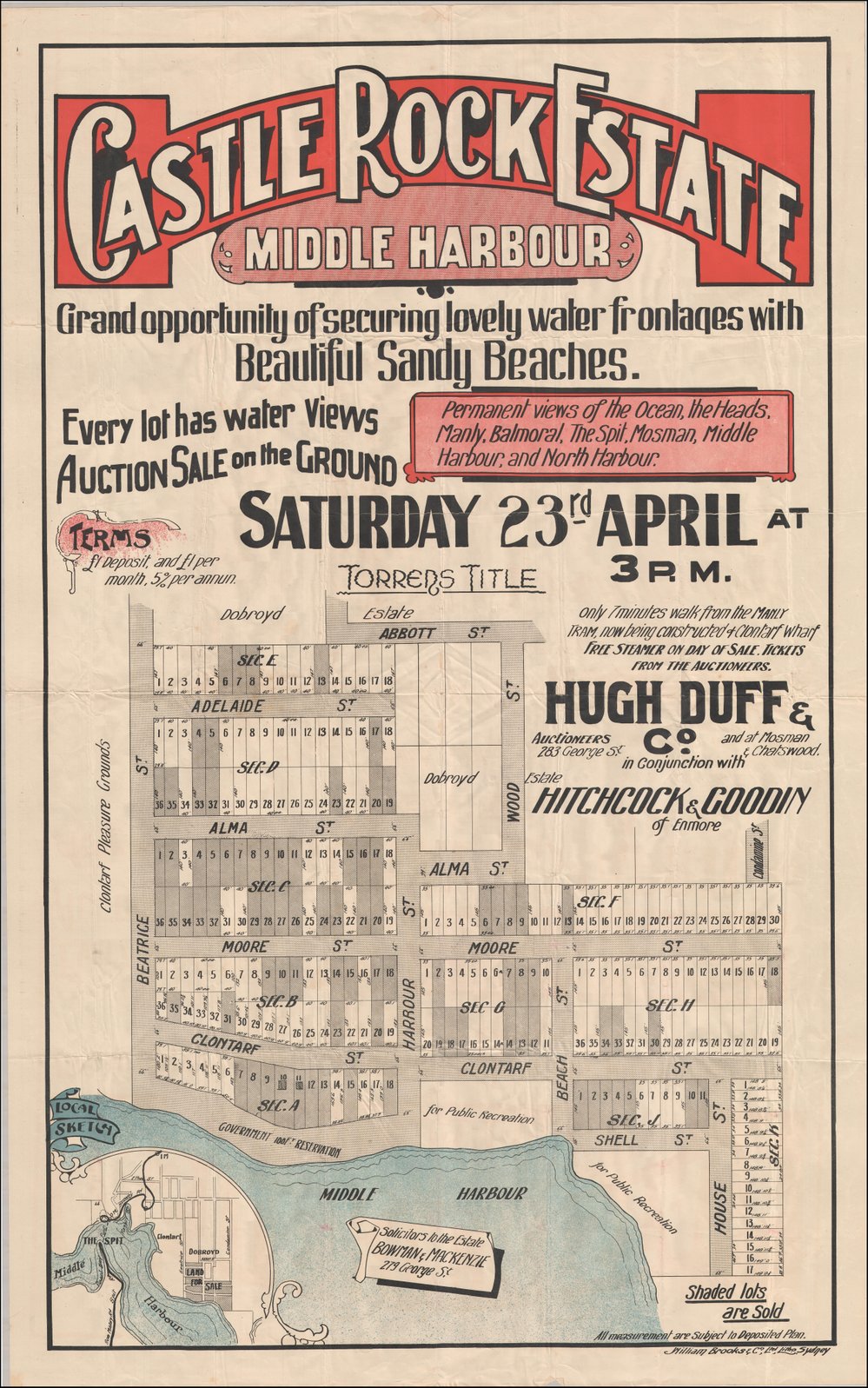 Castle Rock Estate, Middle Harbour, 23 April 1924: Subdivision Plan