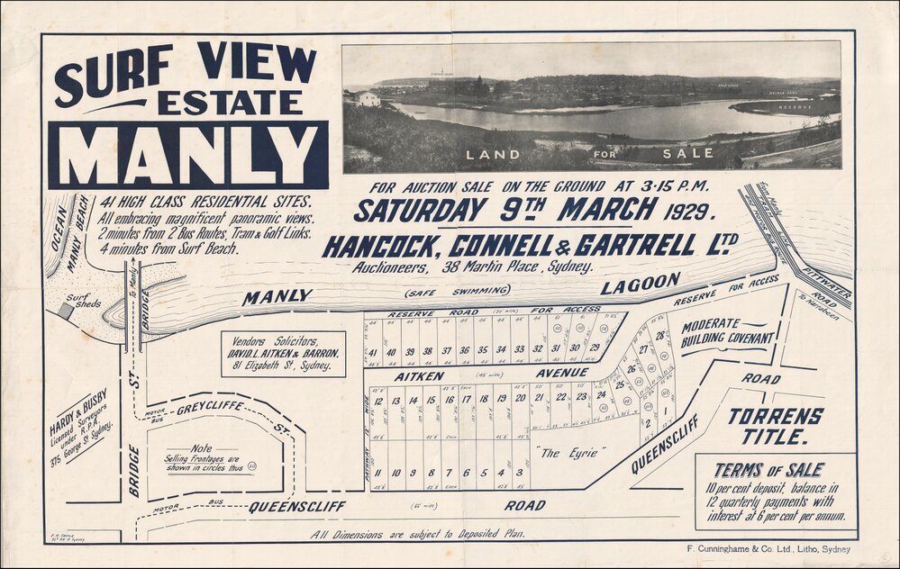 Surf View Estate, Manly, 9 March 1929: Subdivision Plan