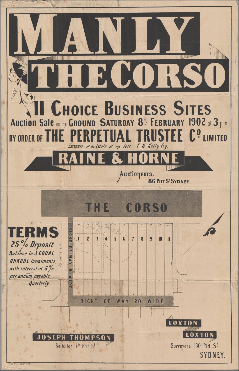 Auction sale of business sites, The Corso, Manly, 2 February 1902: Subdivision Plan