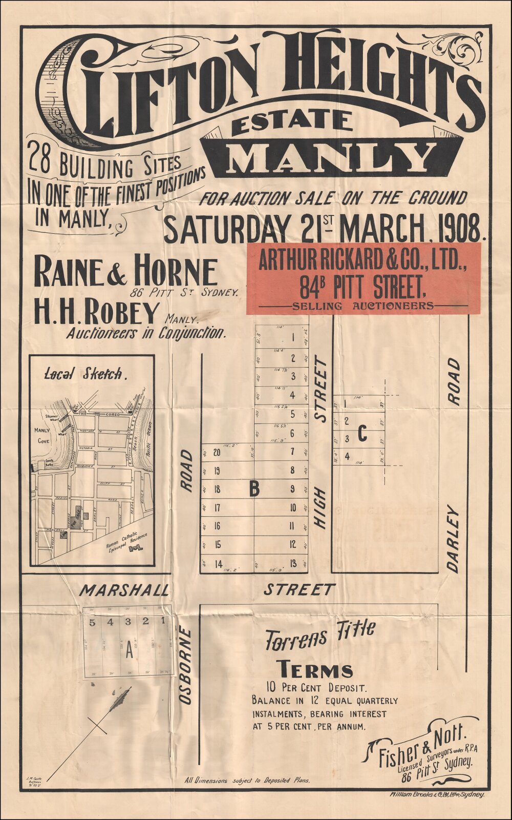 Clifton Heights Estate, Manly, 21 March 1908: Subdivision Plan