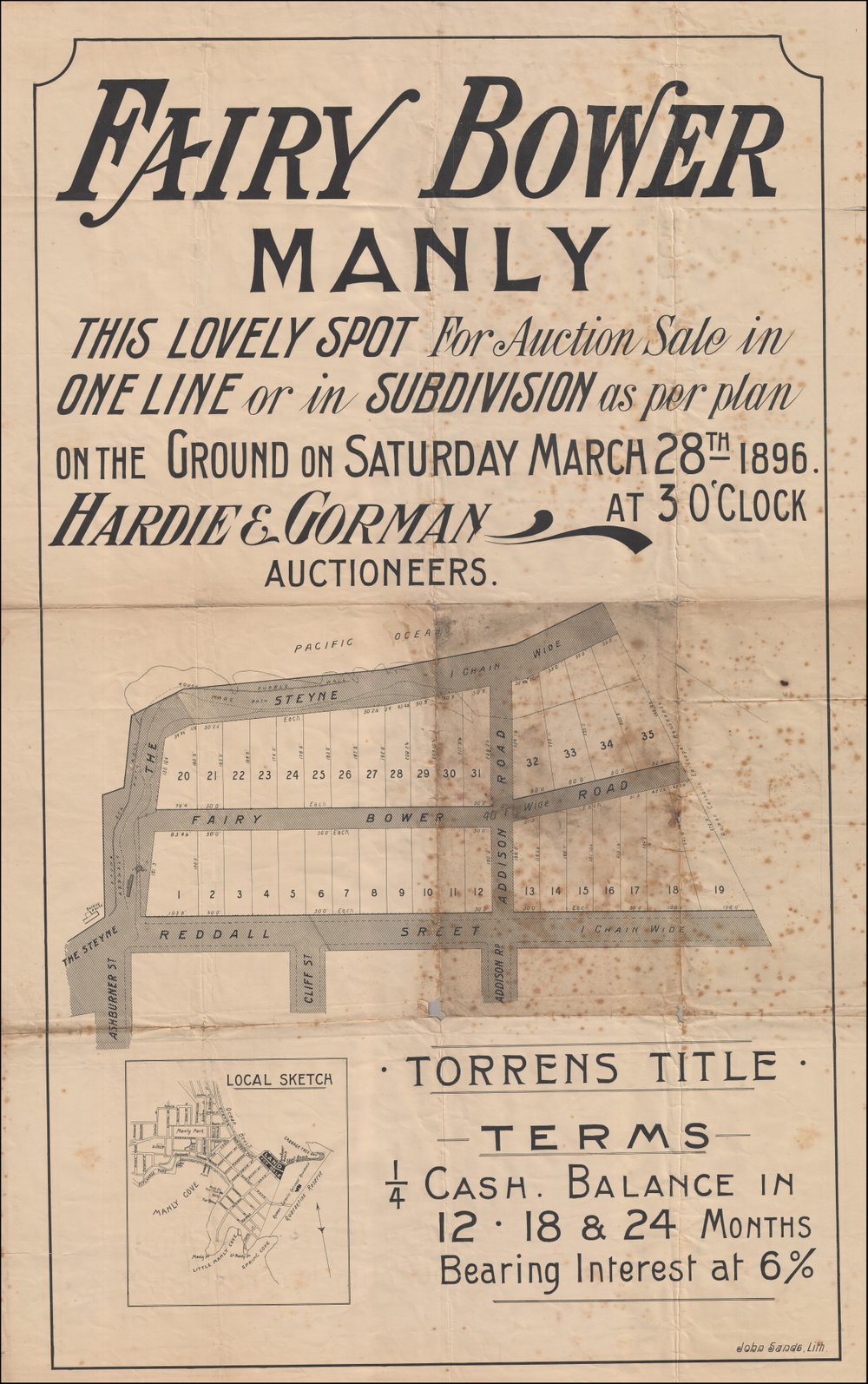 Fairy Bower, Manly, 28 March 1896: Subdivision Plan