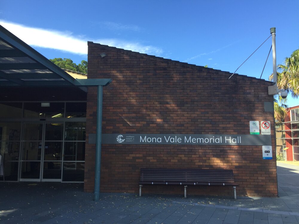 Mona Vale War Memorial Hall Sign and Seating