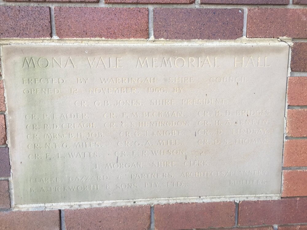 Mona Vale War Memorial Hall Sandstone Plaque