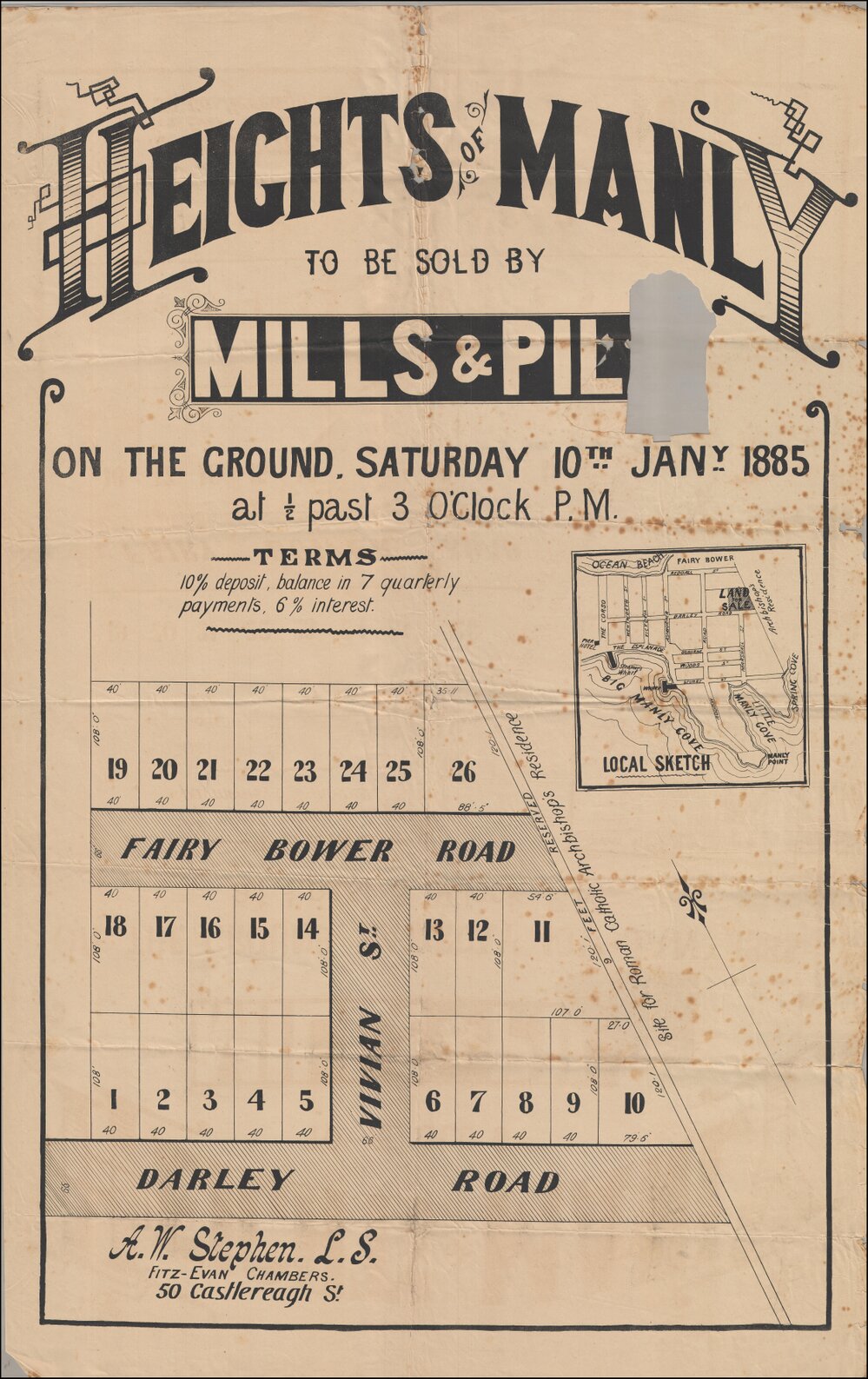 Heights of Manly, Manly, 10 January 1885: Subdivision Plan