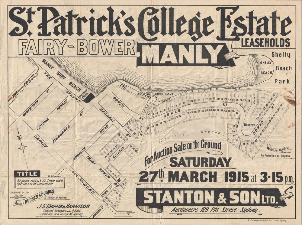 St Patrick's College Estate, Manly, 27 March 1915: Subdividion Plan