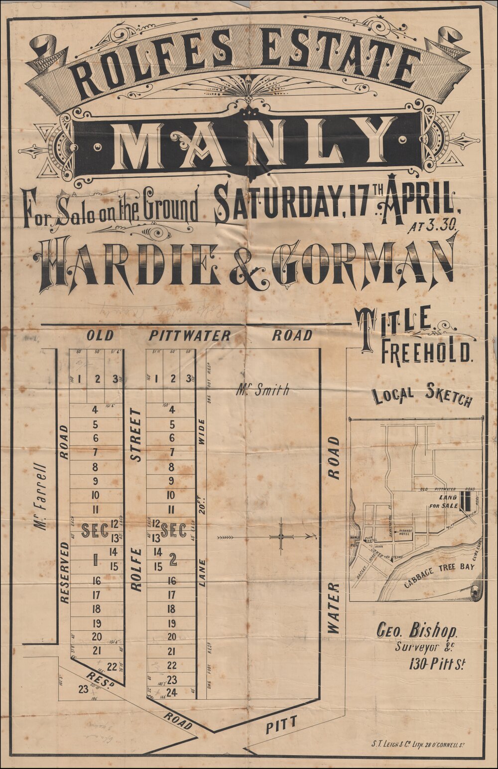 Rolfes Estate, Manly, 1908: Subdivision Plan