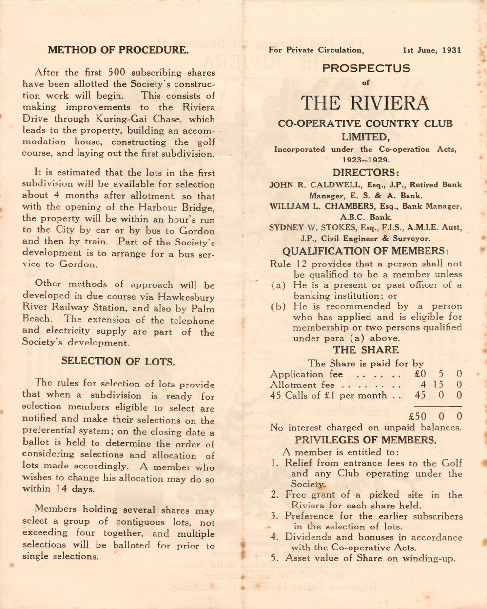 Prospectus for The Beautiful Riviera, West Head, June 1931