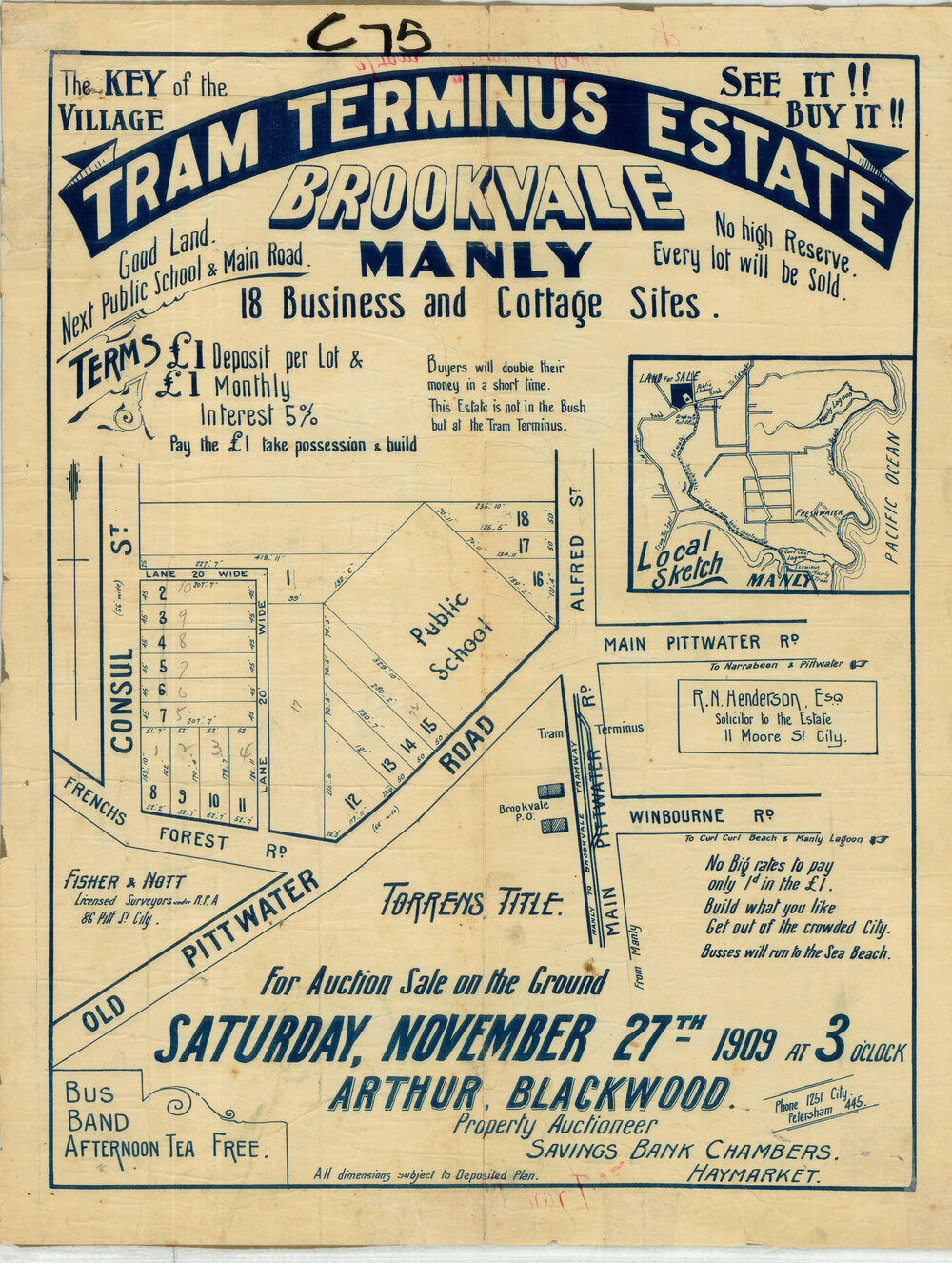 Tram Terminus Estate Brookvale 1909: Subdivision Plan
