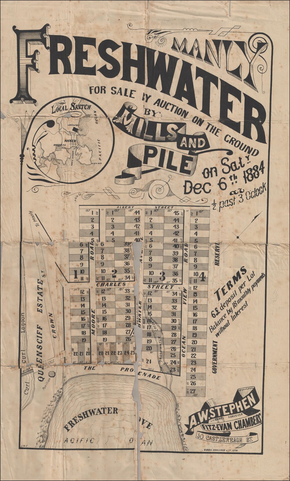 Freshwater, Manly, 1884: Subdivision Plan