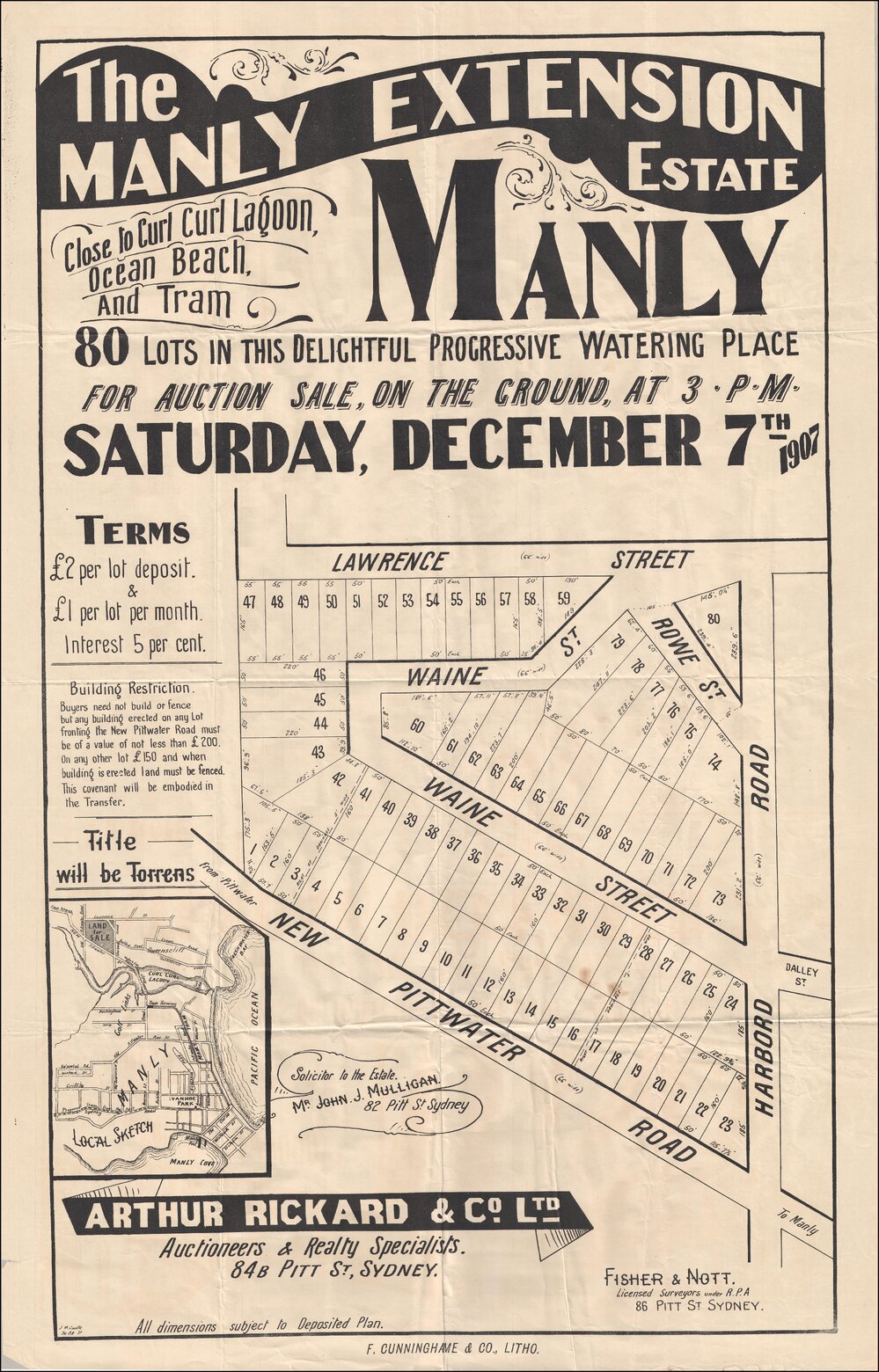 Manly Extension Estate, near Curl Curl Lagoon, Manly, 1907: Subdivision Plan