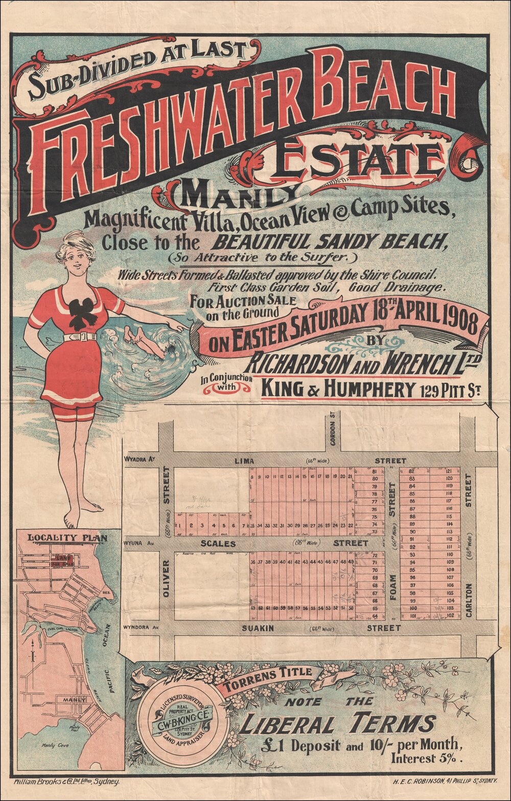 Freshwater Beach Estate, Manly, Easter Saturday, 1908: Subdivision Plan