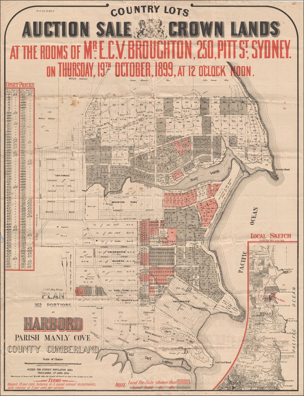 Auction Sale, Crown Land, Harbord and Curl Curl: Subdivision Plan
