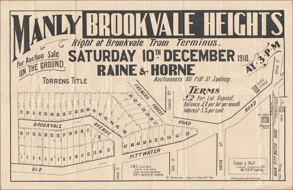 Brookvale Heights, Manly, 10 December 1910: Subdivision Plan