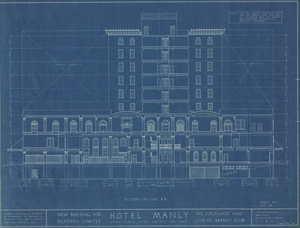 Hotel Manly technical drawing blueprints 1923, 2 of 9