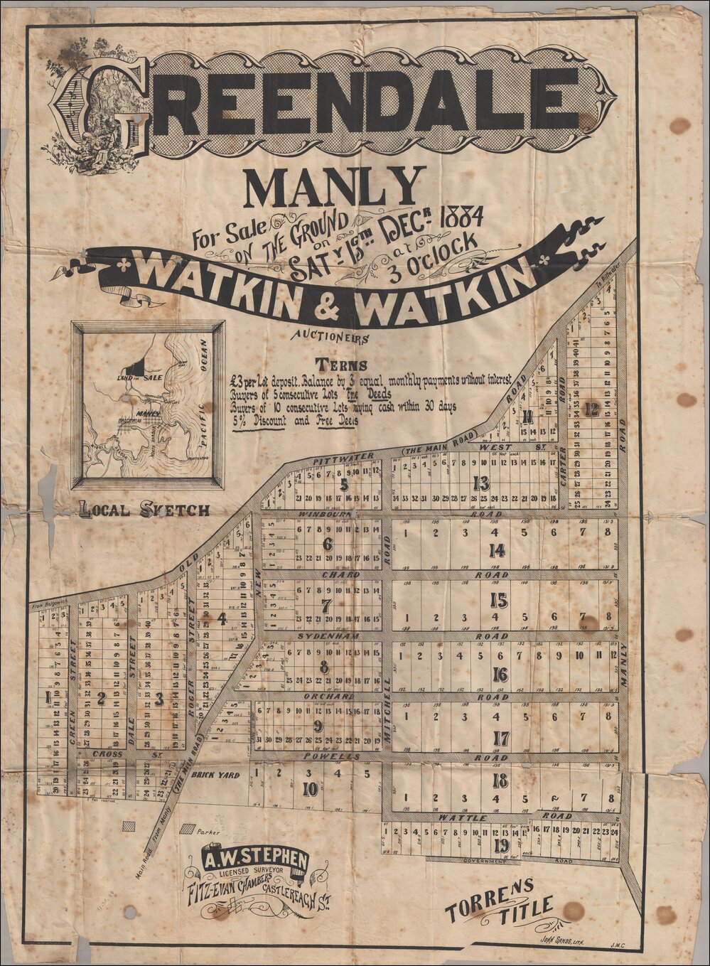 Greendale Estate, Manly, 1884: Subdivision Plan