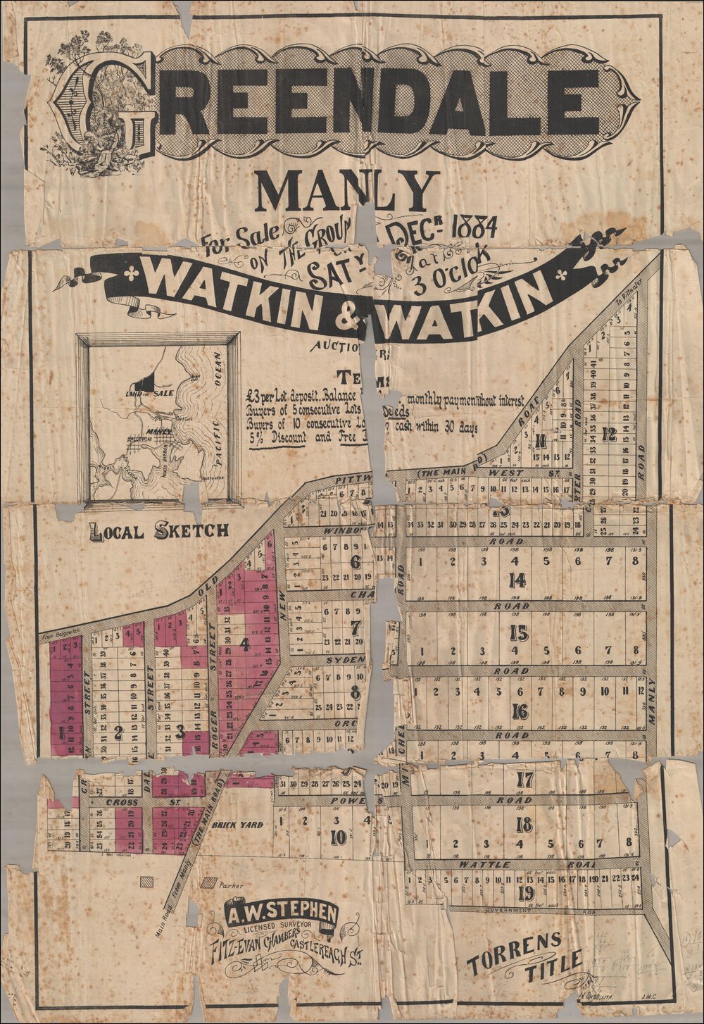 Greendale Estate, Brookvale, 13 December 1884: Subdivision Plan