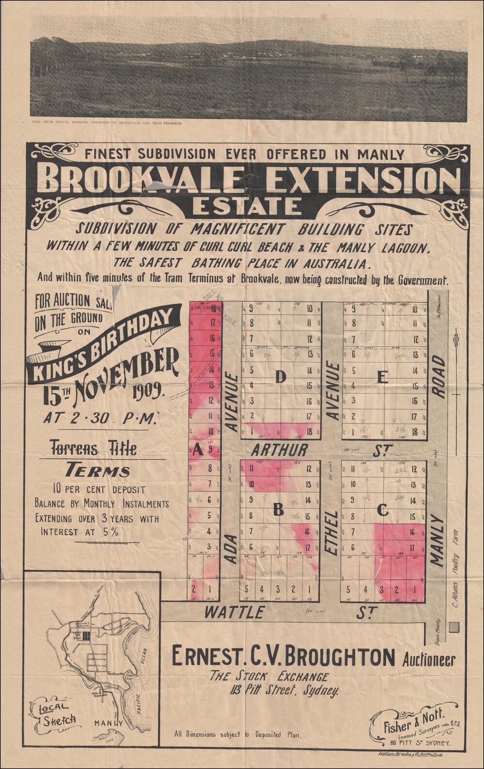 Brookvale Extension Estate, Manly, King's Birthday, 1909: Subdivision Plan