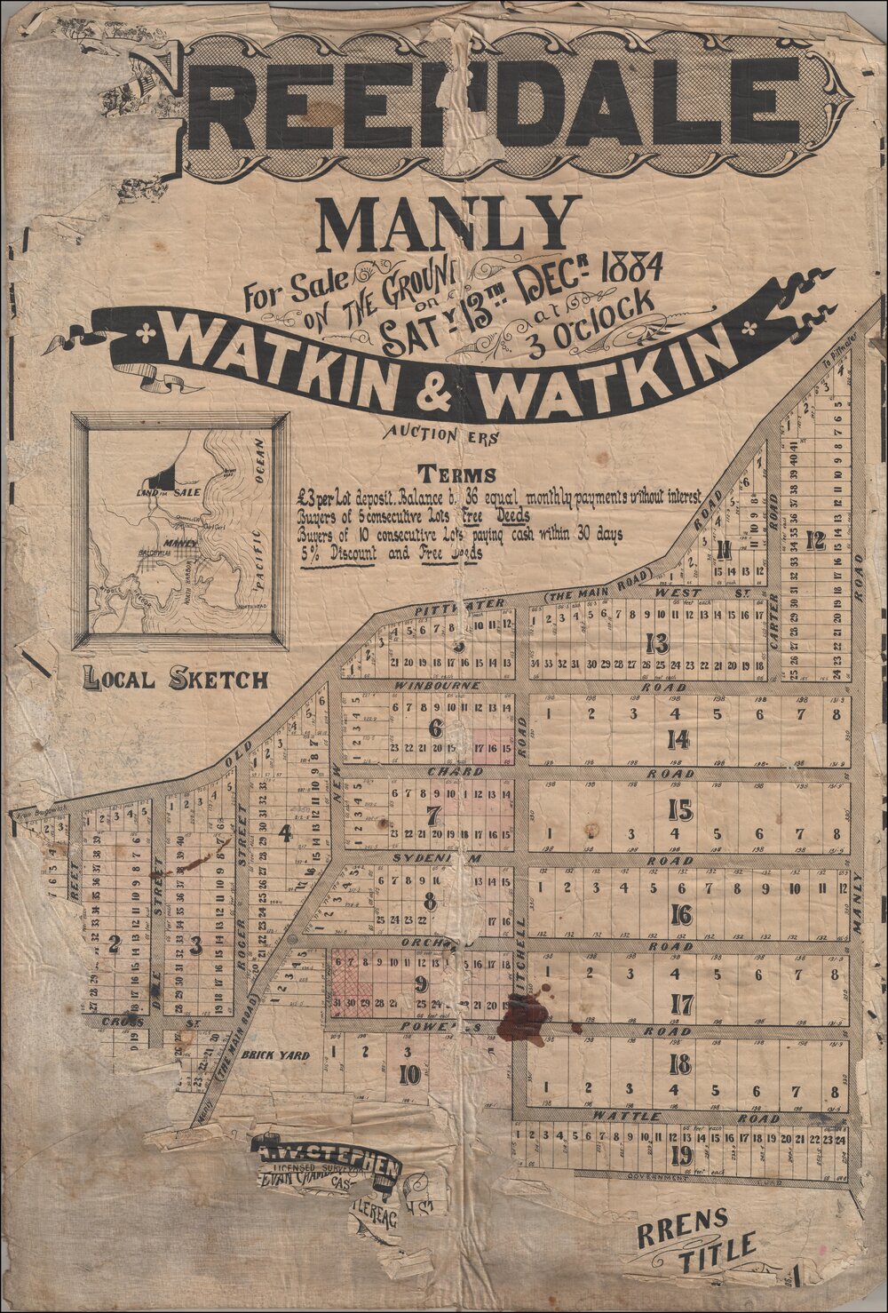 Greendale Estate, Manly, December 1884: Subdivision Plan