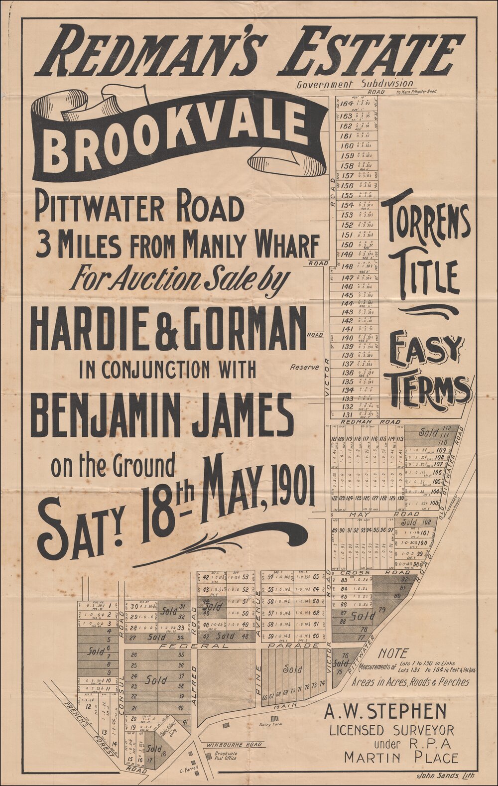 Government Subdivision Plan, Redman's Estate, Brookvale, 18 May 1901