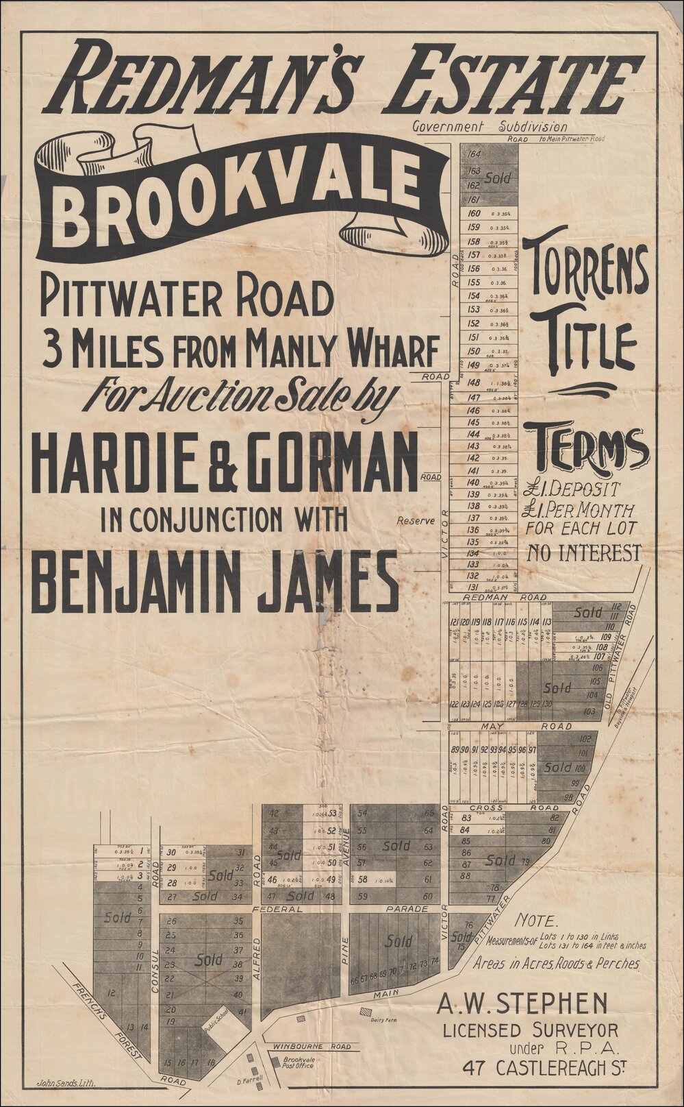 Government Subdivision Plan, Redman's Estate, Brookvale, 1901