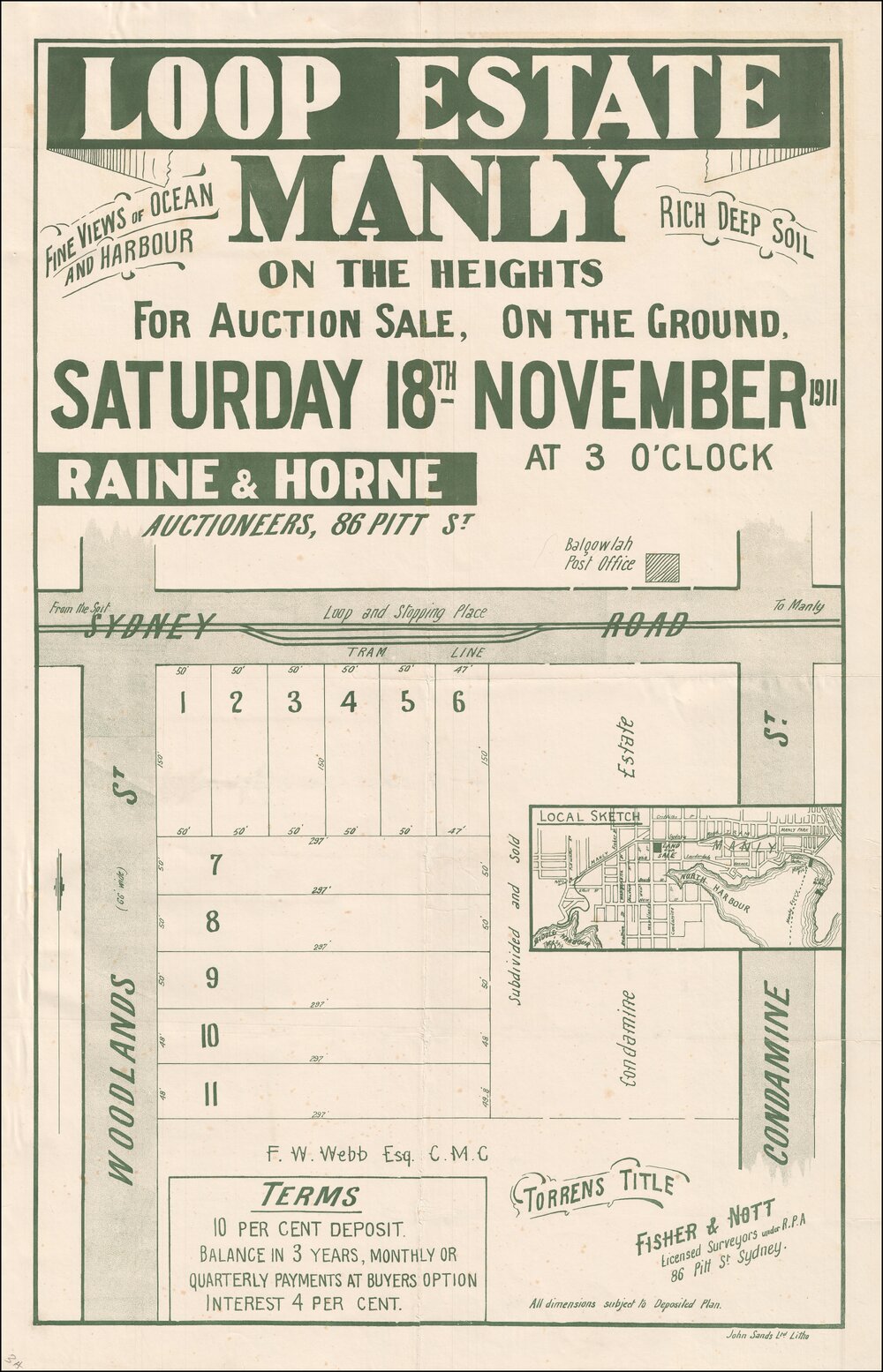 Loop Estate, Manly, 1911: Subdivision Plan