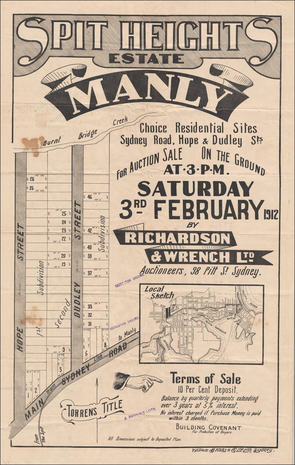 Spit Heights Estate, Balgowlah, 1912: Subdivision Plan