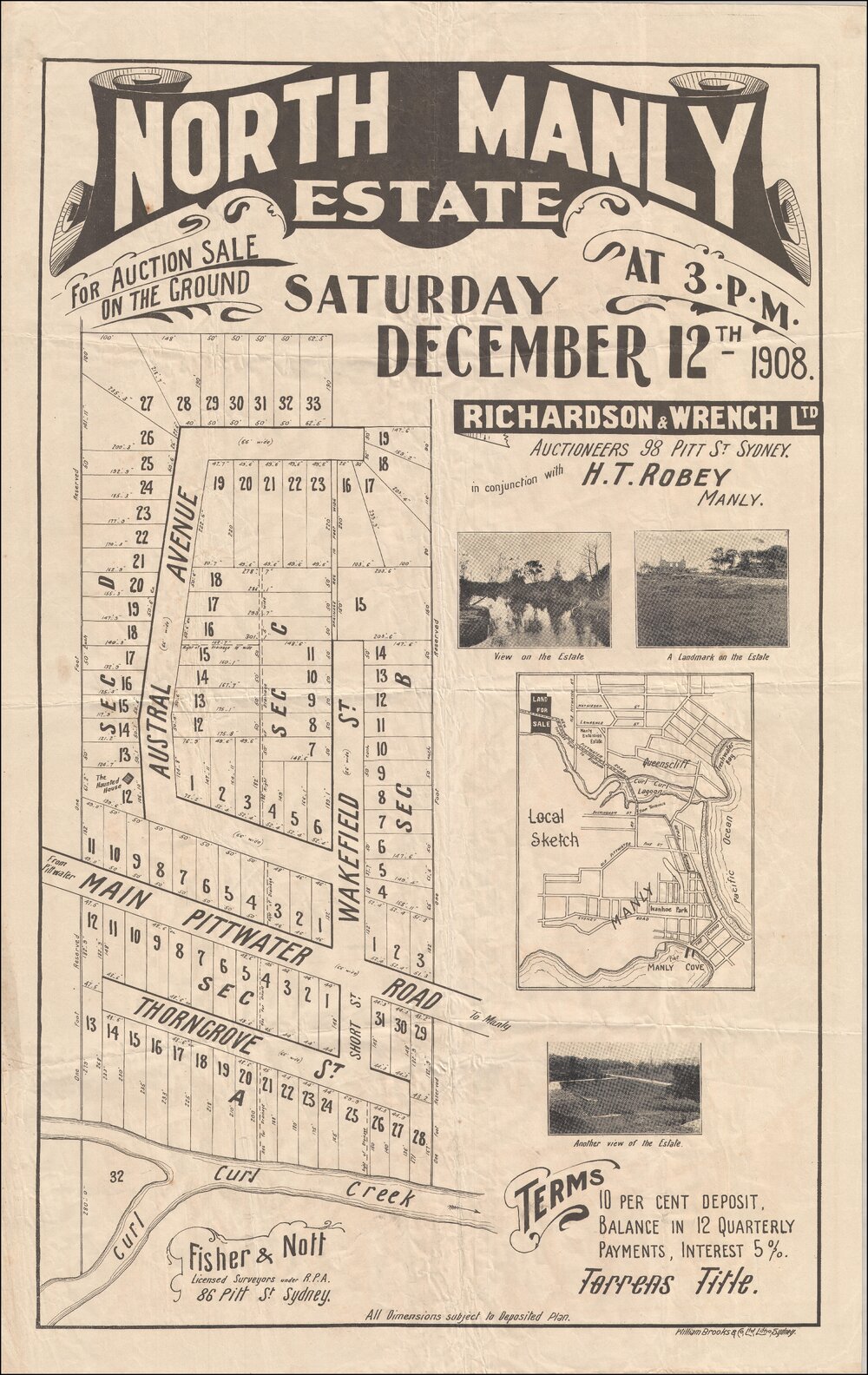 North Manly Estate, Manly, Auction Sale 1908: Subdivision Plan