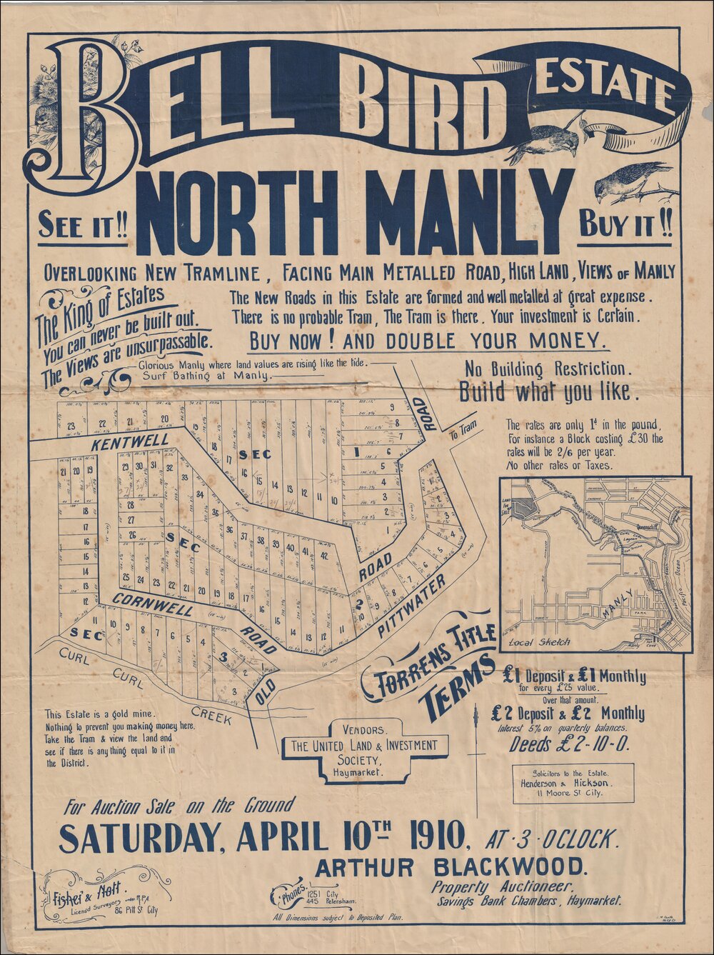Bellbird Estate, King of Estates, Manly, 1910: Subdivision Plan