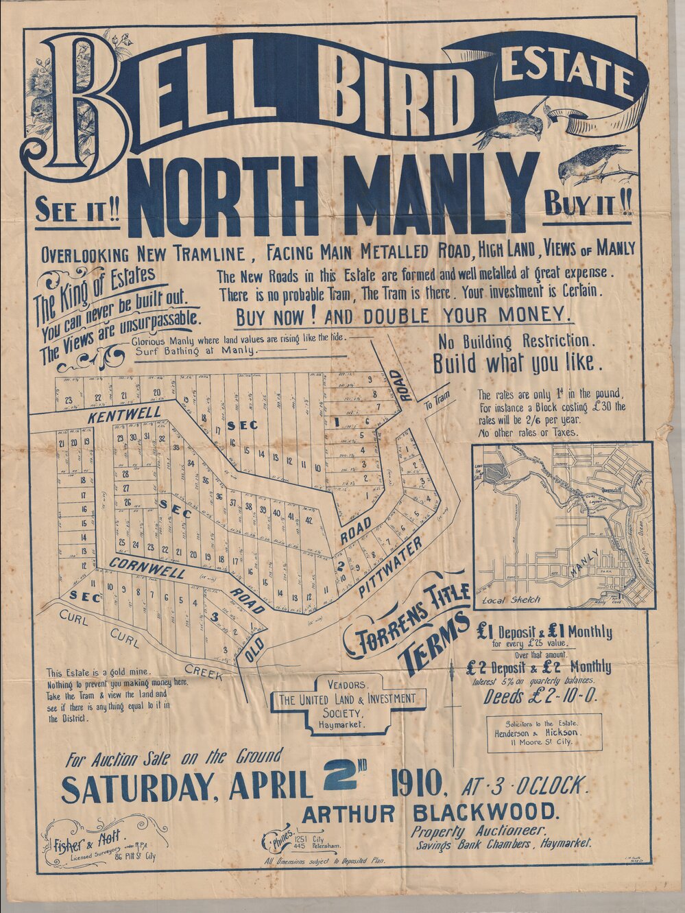 Bellbird Estate, Unsurpassed Views, Manly, 1910: Subdivision Plan