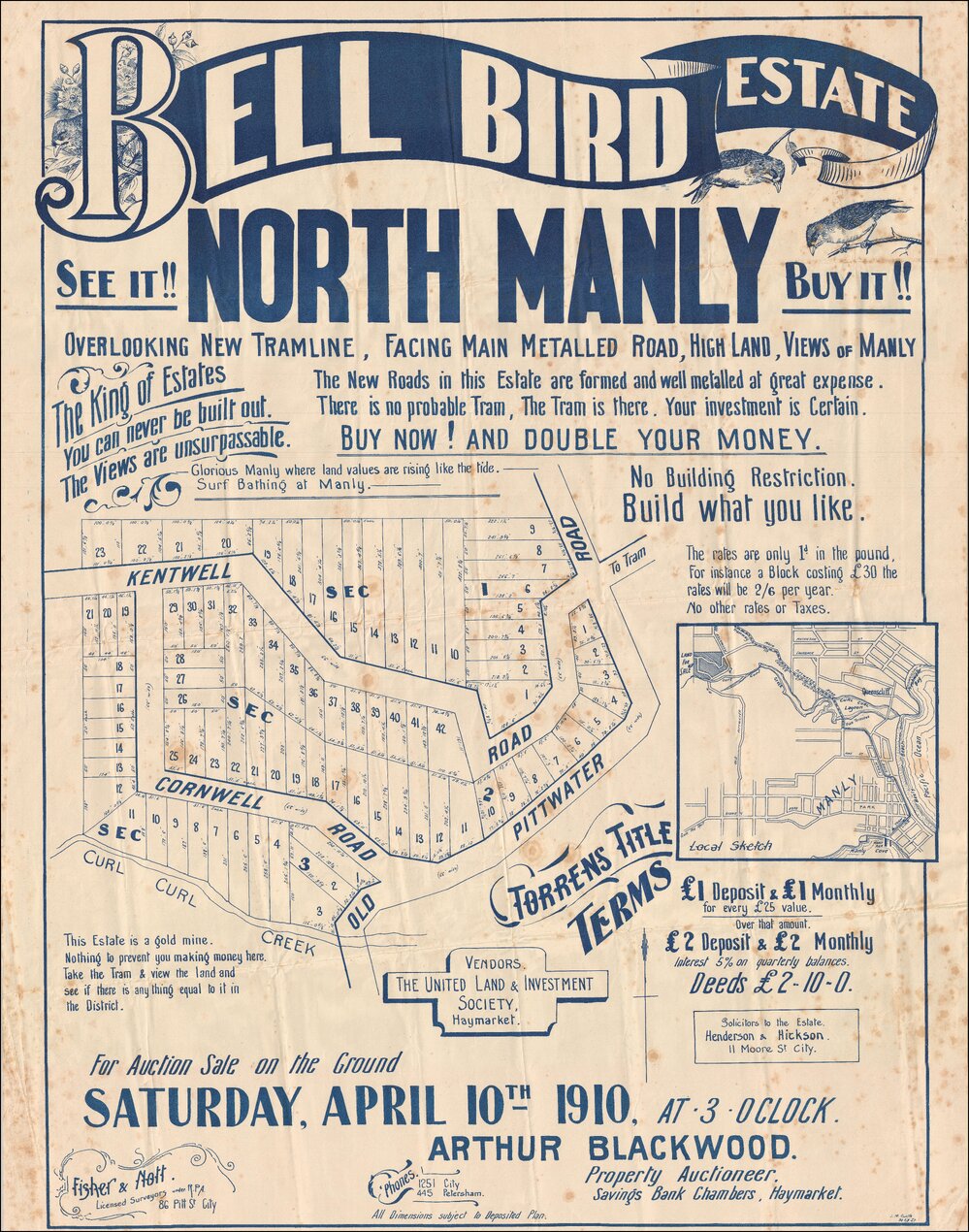 Bellbird Estate, Manly, 1910: Subdivision Plan