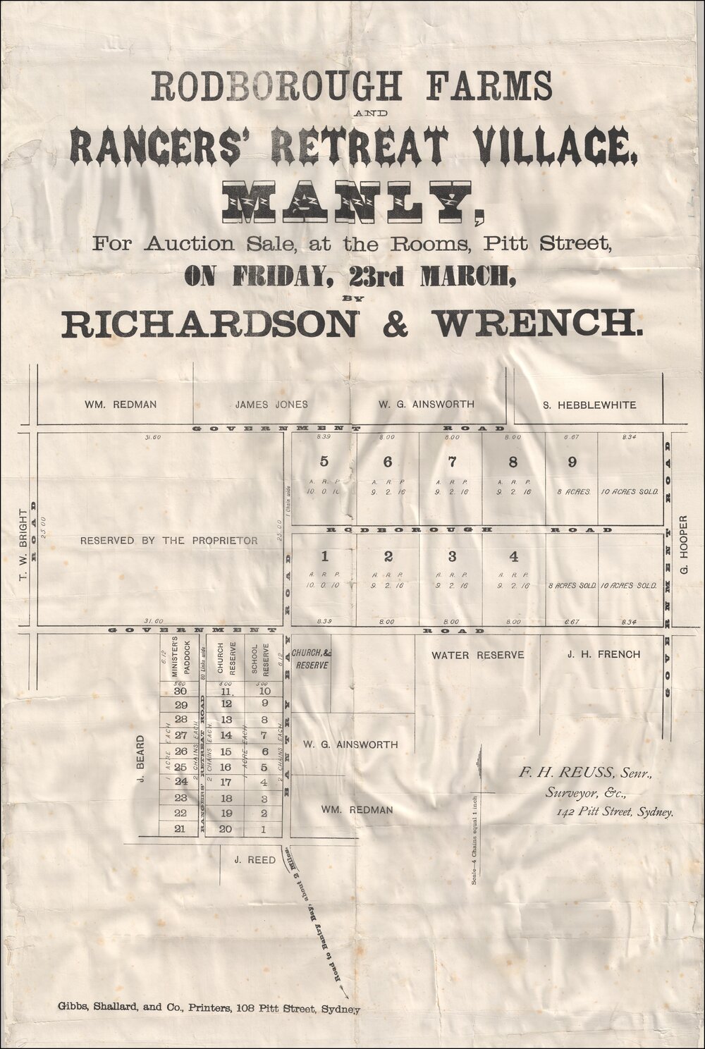 Rodborough Farms and Rangers Retreat Village, Manly, c1880s: Subdivision Plan