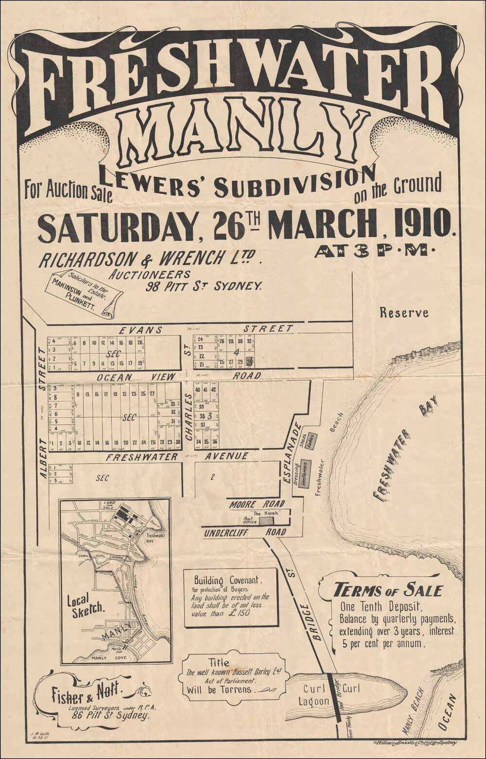Lewers' Subdivision Plan of Freshwater, Manly, 1910
