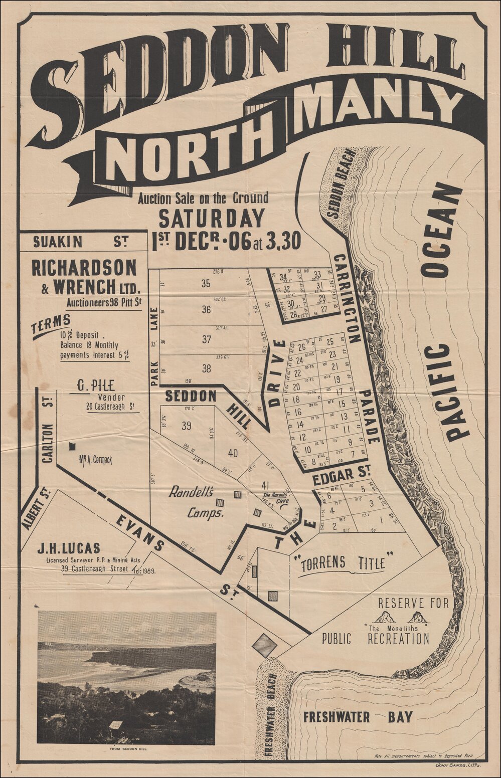 Seddon Hill, North Manly, 1906: Subdivision Plan