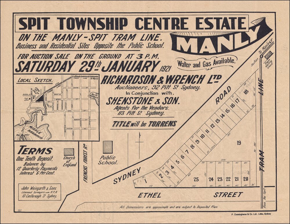 Spit Town Centre Estate, Manly, 1921: Subdivision Plan