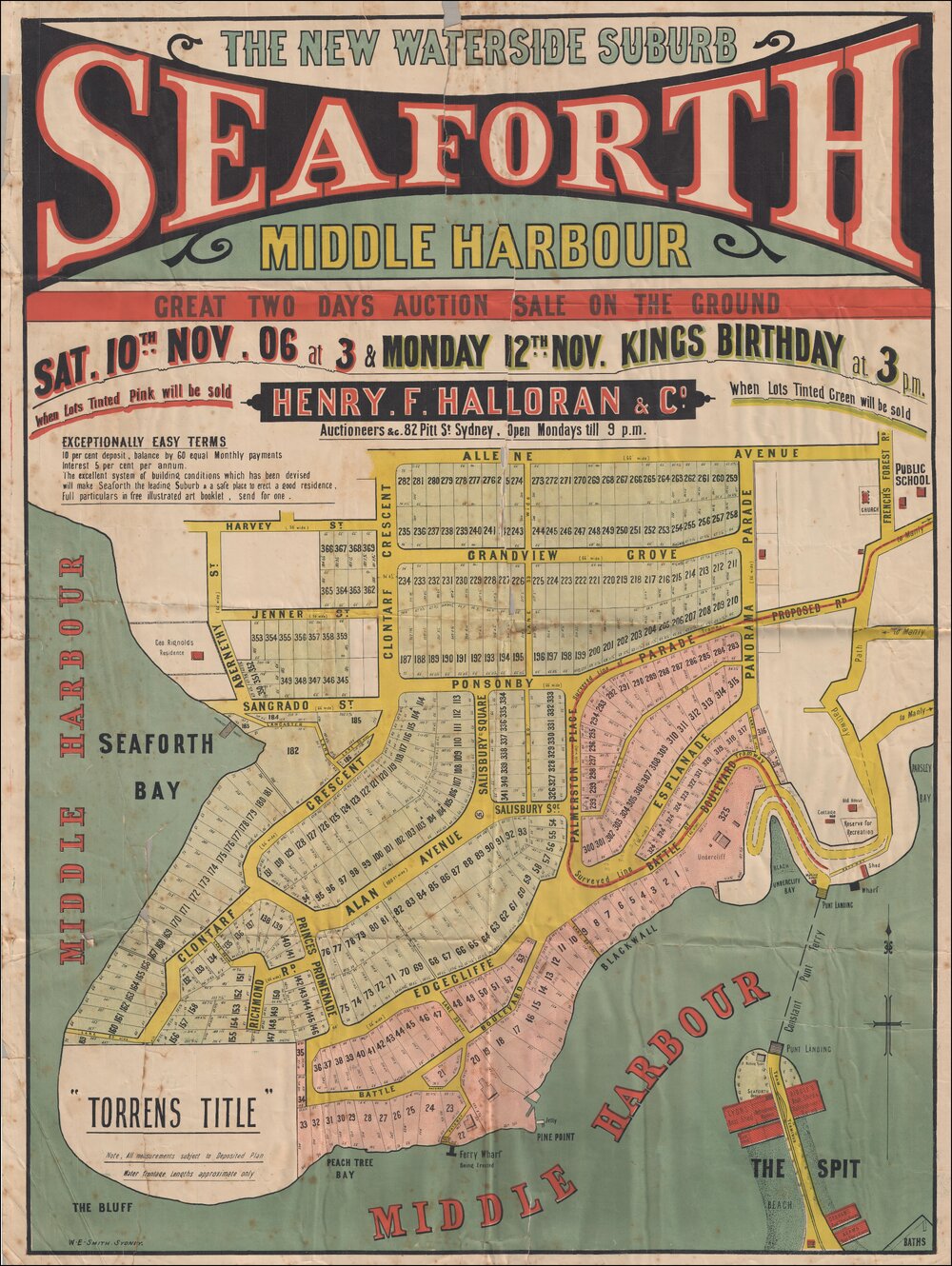 Seaforth, Middle Harbour, November 1906: Subdivision Plan
