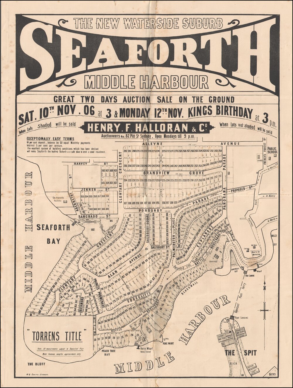 Seaforth, Middle Harbour, 1906: Subdivision Plan